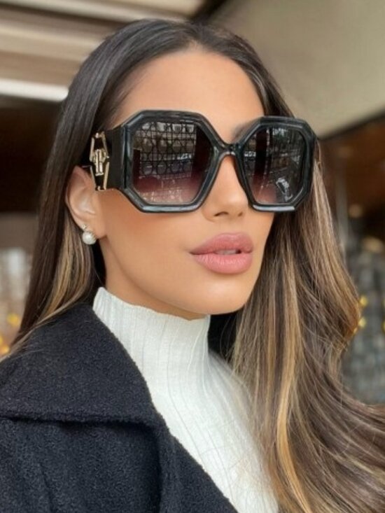 Philipp Plein Women Sunglasses Black Grey Grad Square SPP067 0700 NEW AUTHENTIC